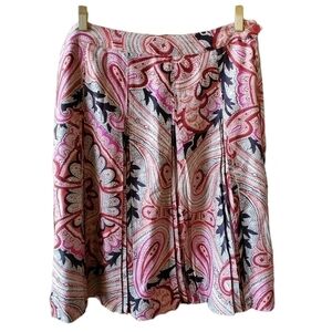 Kenneth Cole Career Paisley Pleated Silk Lined Women's Skirt Sz 8